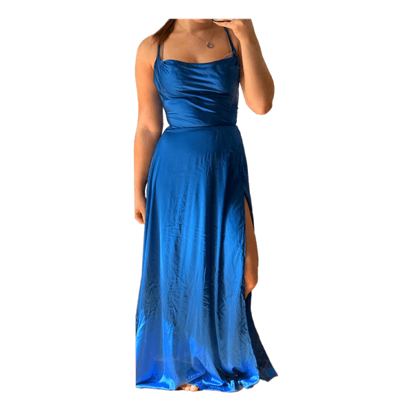 Blue satin prom dress