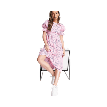 Pink floral midi dress