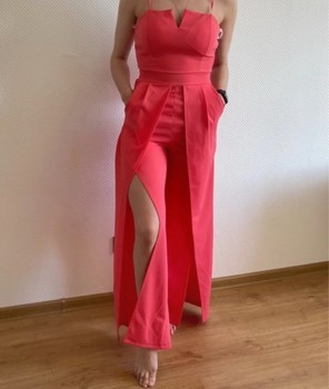 Red wide leg jumpsuit