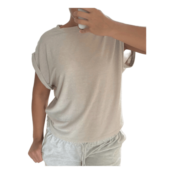Beige glitter short sleeve top