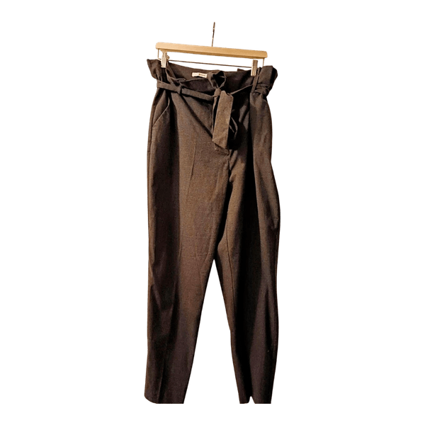 Grey belted high-waisted trousers
