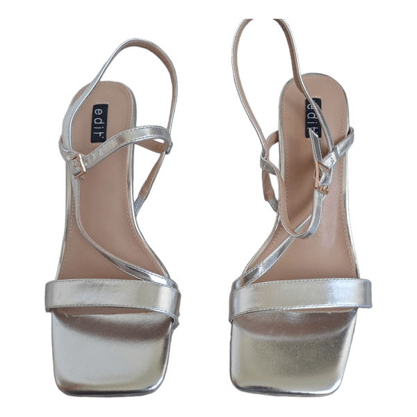 Silver metallic heeled sandals