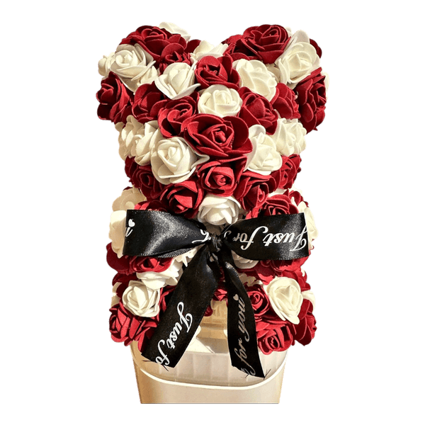 Red and white rose bear