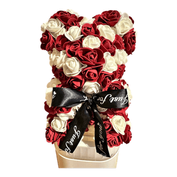 Red and white rose bear