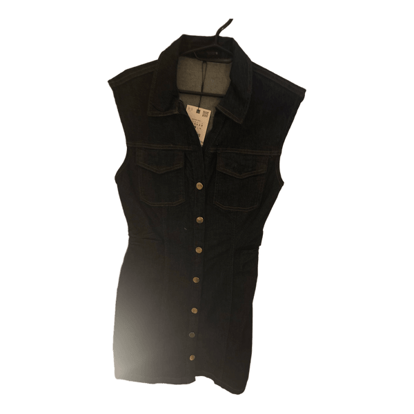 Mørkeblå ærmeløs denimkjole
