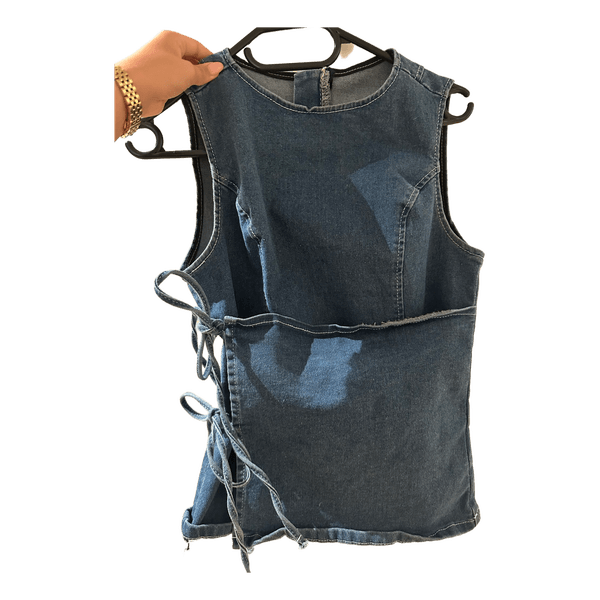 Blå ærmeløs denimtop