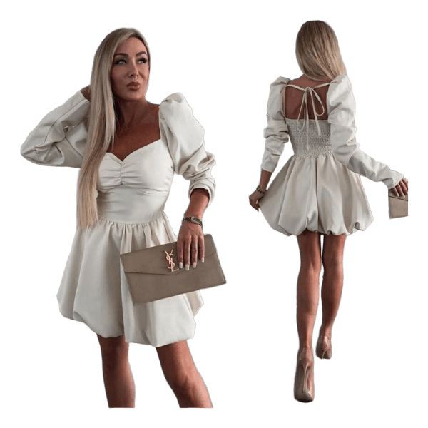 Beige puffball mini dress