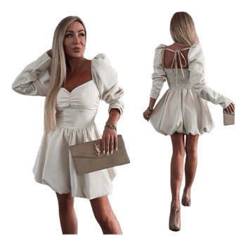 Beige puffball mini dress