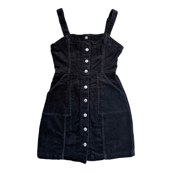 H&M Black Corduroy Pinafore Dress – Size 36 (Fits XS/32)