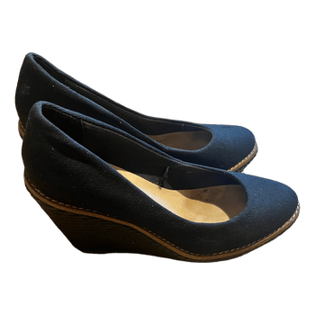 Black leather canvas wedge shoes