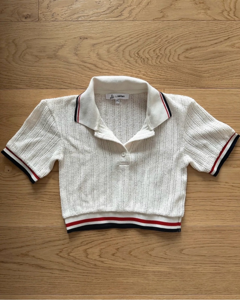 Cropped knitted polo shirt