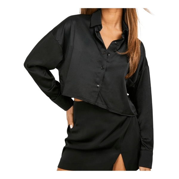 Chemisier court noir en satin