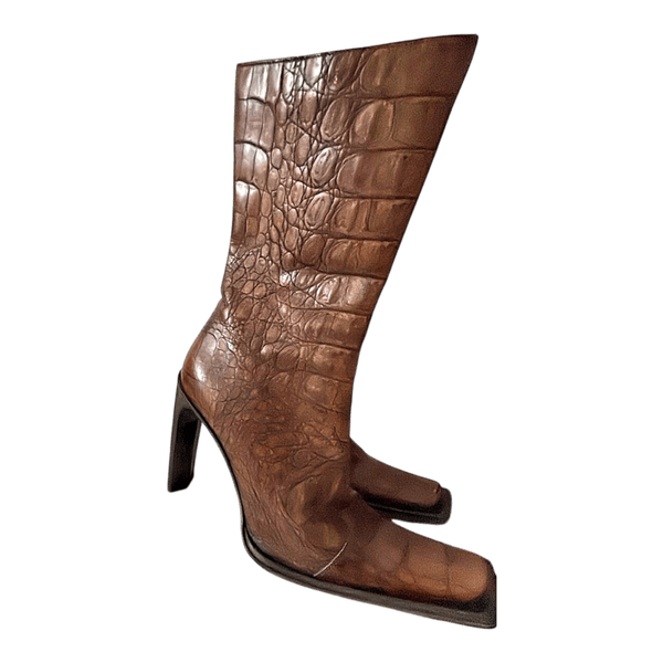 Brown crocodile print boots- Gianni Bravo