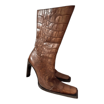 Brown crocodile print boots- Gianni Bravo