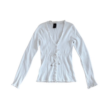 White ribbed long-sleeve top