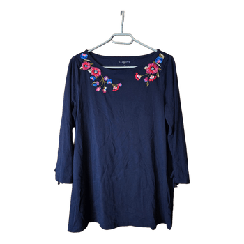 Navy floral embroidered top