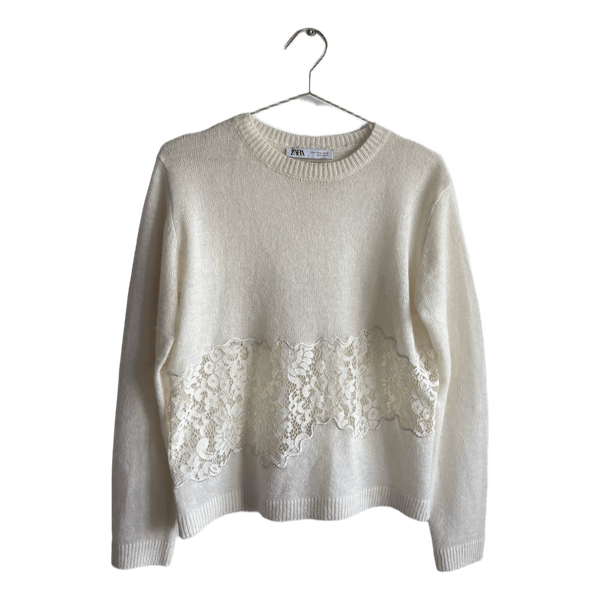 Zara beige striktrøje med blonder