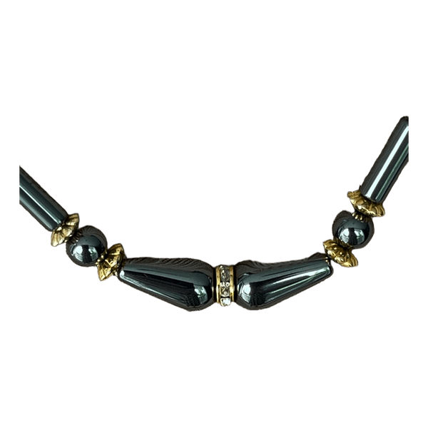 Hematite & Rhinestone Elegant Gray Beaded Necklace Retro