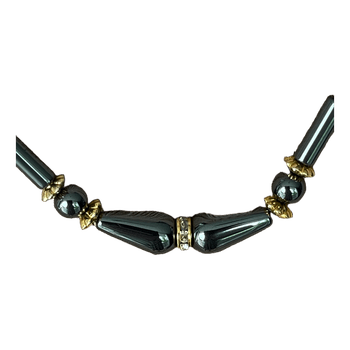 Hematite & Rhinestone Elegant Gray Beaded Necklace Retro