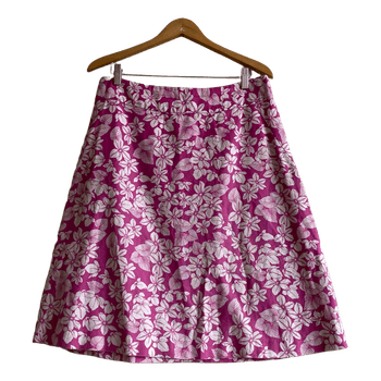 Laura Ashley Vintage Linen Cotton Floral Midi Skirt Pink A-Line UK12 EU40 L