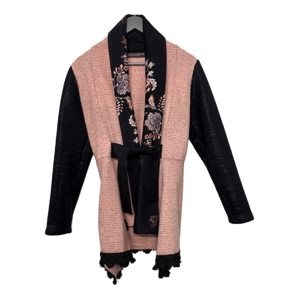 Pink and black cardigan handmade by an estonian designer