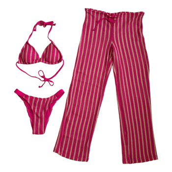 Pink striped bikini set