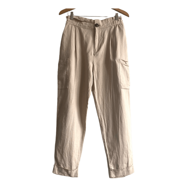 ZARA Beige Linen Pants EU 34 High Waist Lightweight Minimalist