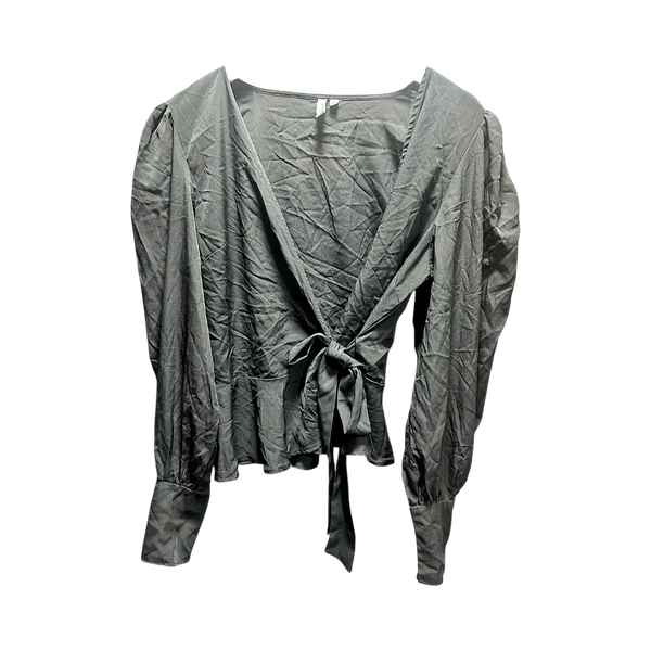 Black wrap blouse with tie