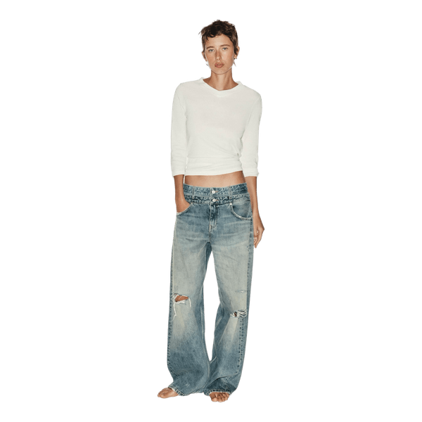 Blå wide leg jeans med huller