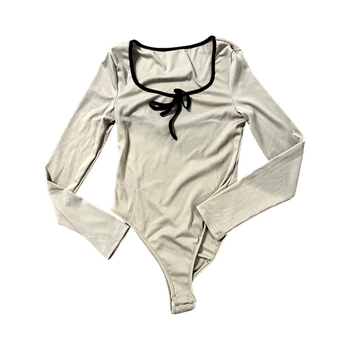 Beige long-sleeved bodysuit