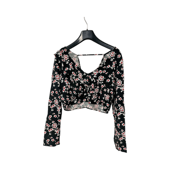 Musta kukkainen pitkähihainen crop top