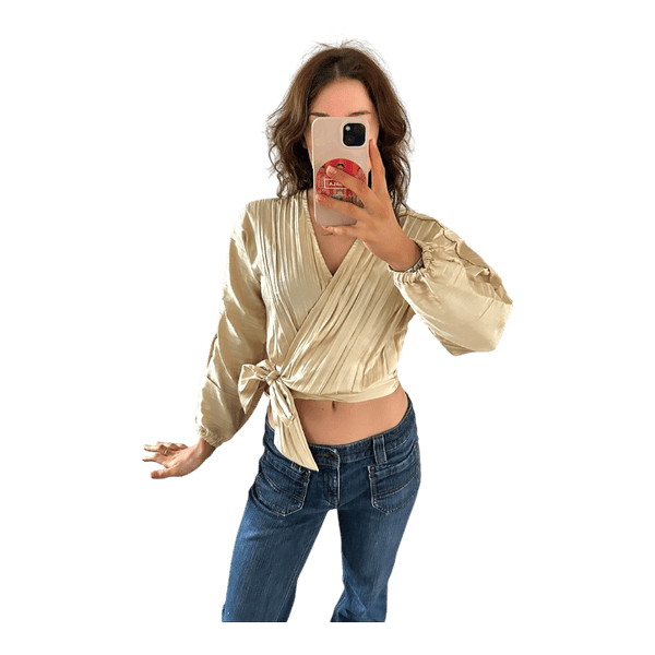 Beige pleated wrap top