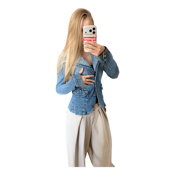 Blå denimjakke med perler