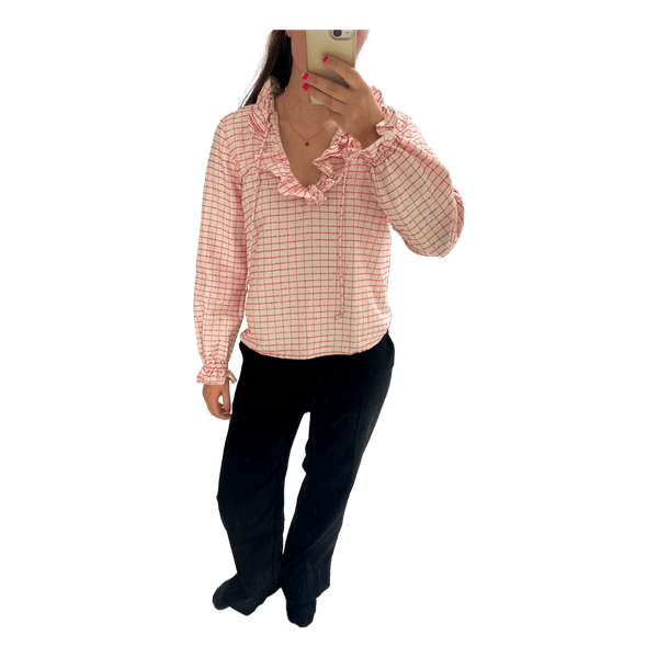 Pink check ruffle blouse