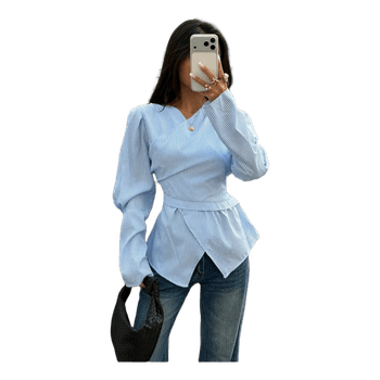 Striped wrap peplum blouse