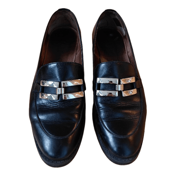 Black leather loafers