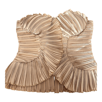 Pleated strapless beige top