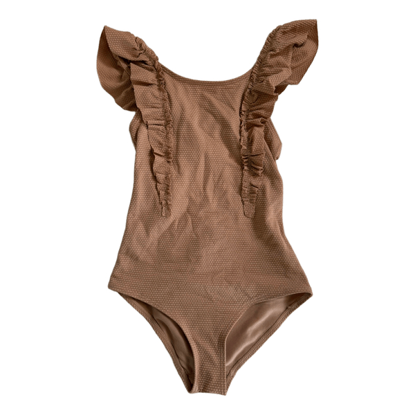 Beige textured ruffle swimsuit