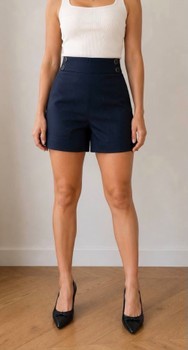 Navy High Waist Button Shorts 36