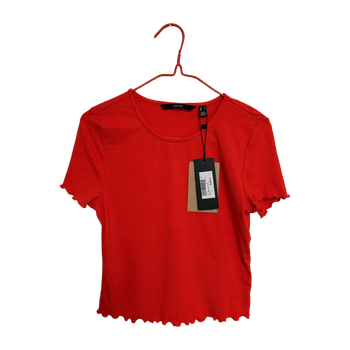 Red ribbed short sleeve top