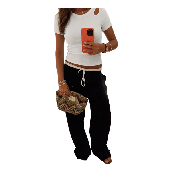 Hvid ribstrikket t-shirt