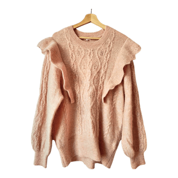 Pink ruffled cable knit sweater Newbie