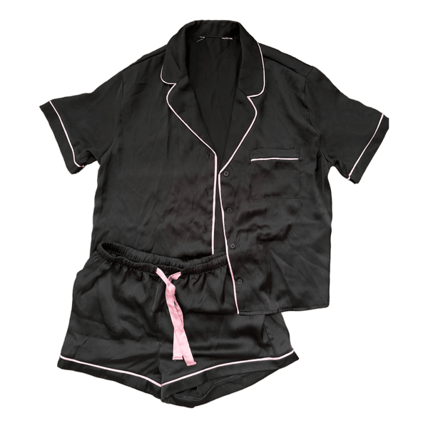Black satin pajama set