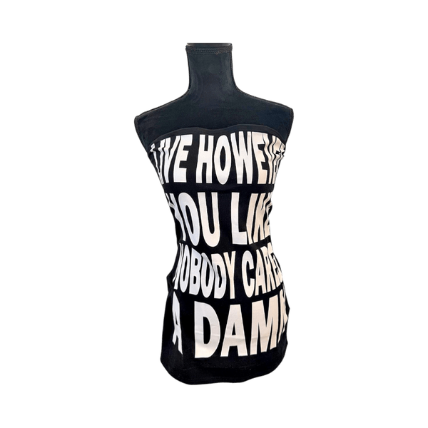 Black strapless graphic top