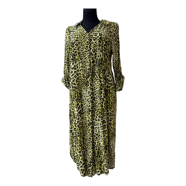 Green leopard print dress