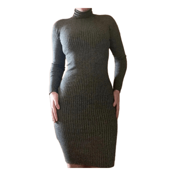 Grey ribbed turtleneck dress