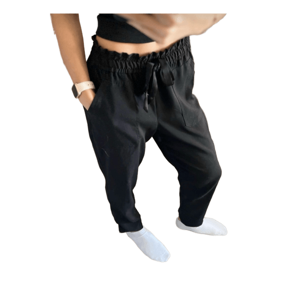 Black paperbag waist trousers