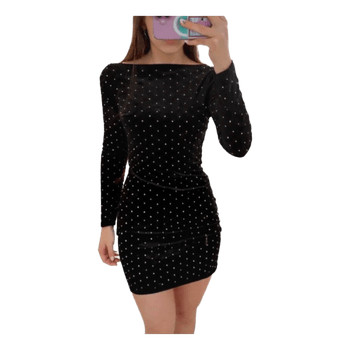 Black velvet rhinestone dress