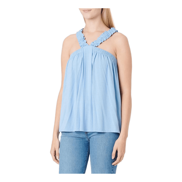 United Colors of Benetton Sky Blue Ruffle Strap Top Size L NWT Viscose