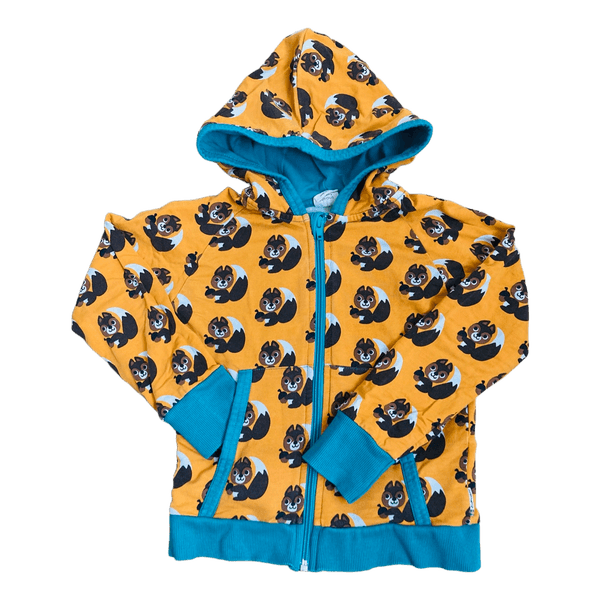 Maxomorra orange with squirrel print hoodie kids jumper size 110/116